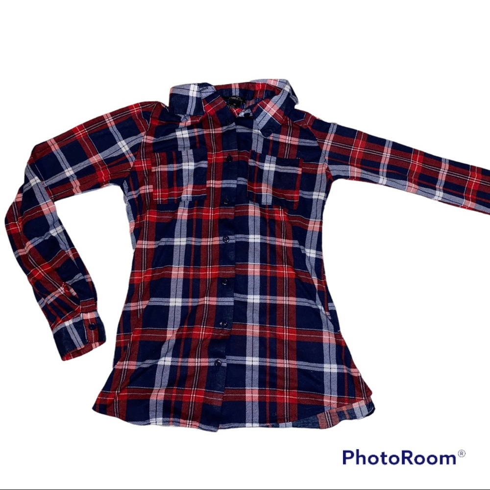 Rue 21 Flannel Long Sleeve Size XS Red, White, and Blue